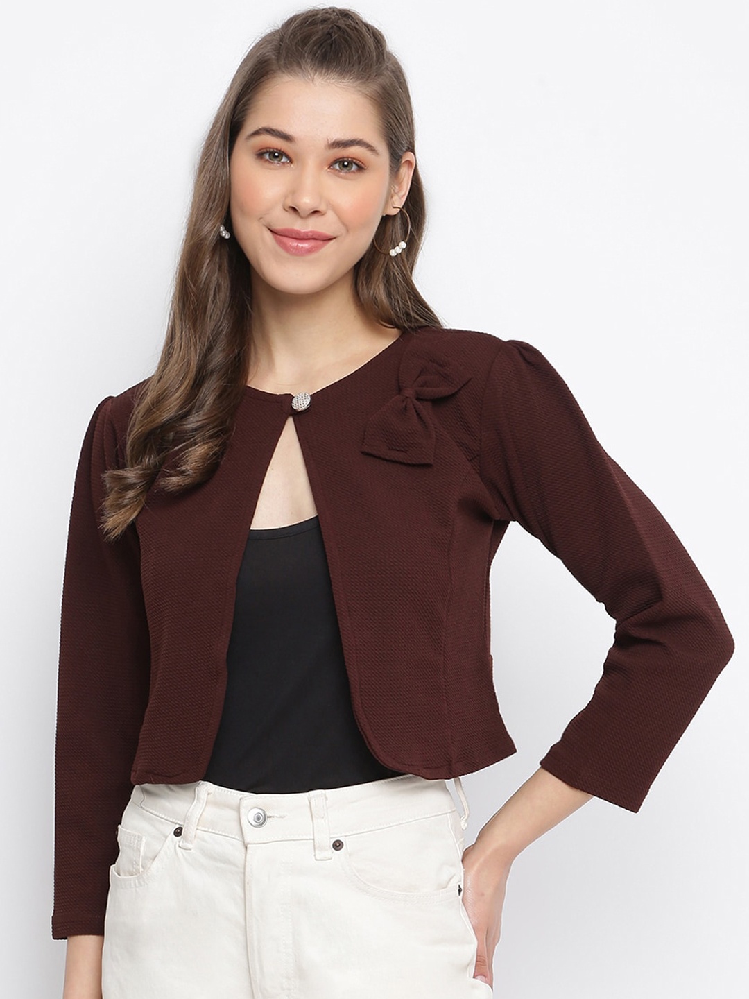 

Mayra Women Brown Crop Open Front Jacket