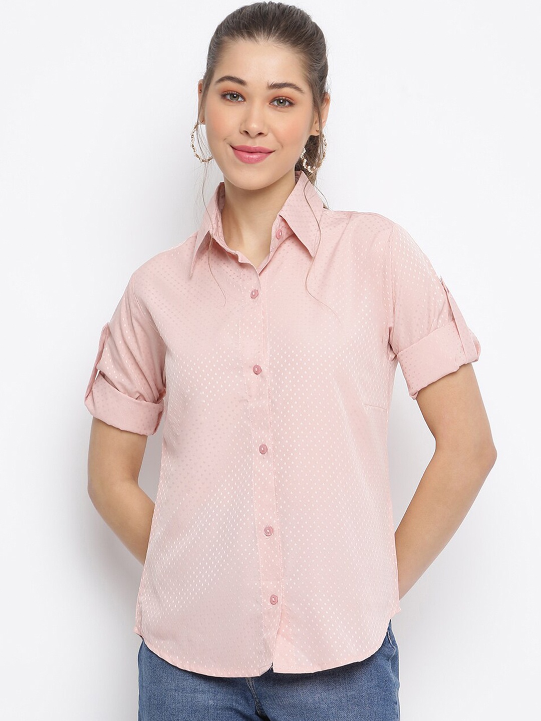 

Mayra Women Pink Slim Fit Printed Casual Shirt
