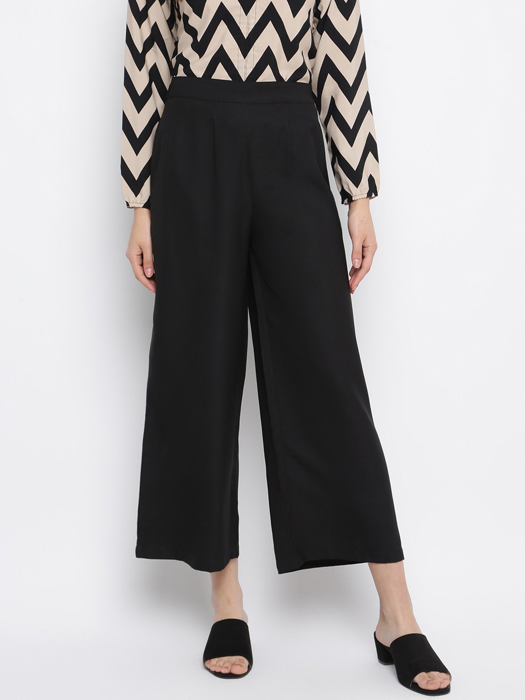 

Mayra Women Black Straight Fit High-Rise Pleated Trousers