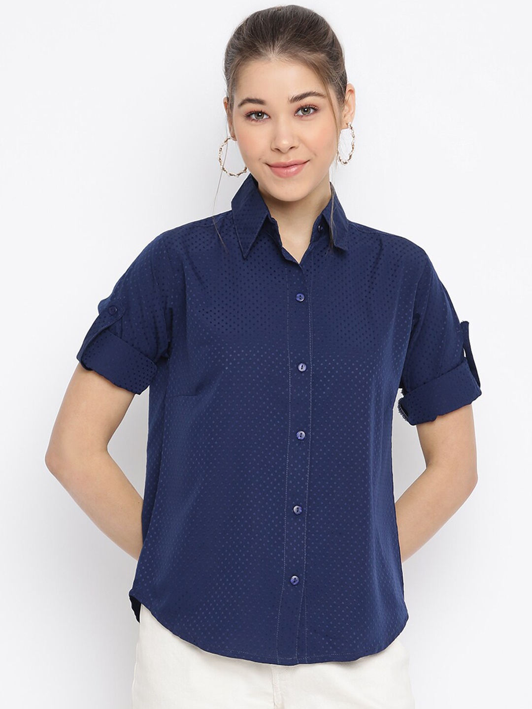 

Mayra Women Navy Blue Slim Fit Printed Casual Shirt
