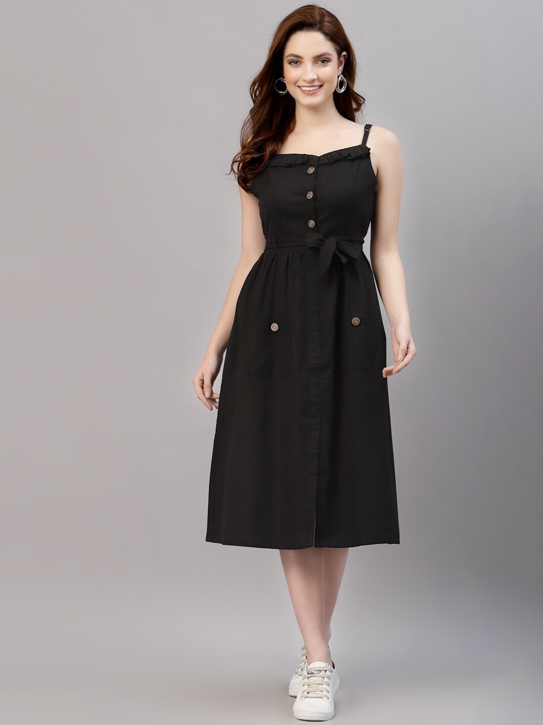 

NEUDIS Black A-Line Cotton Midi Dress