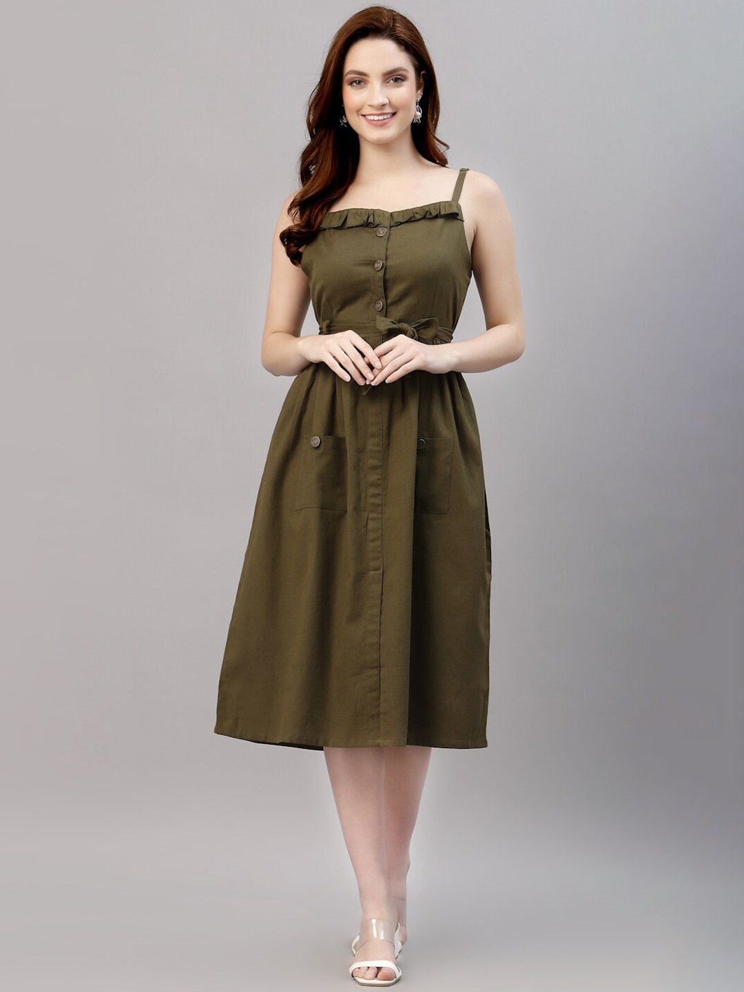 

NEUDIS Olive Green Midi Dress