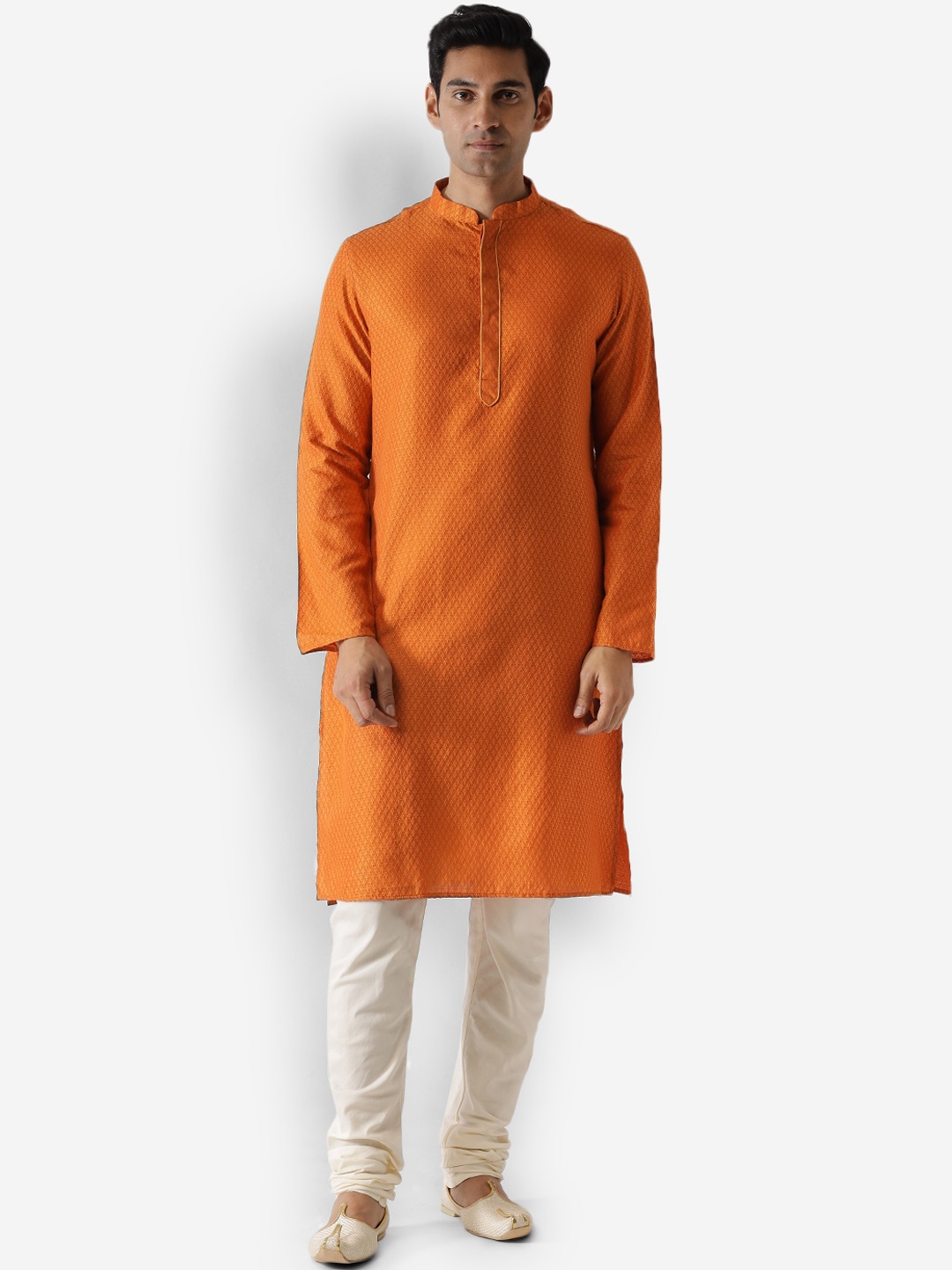 

KISAH Men Orange Woven Design Thread Work Kurta