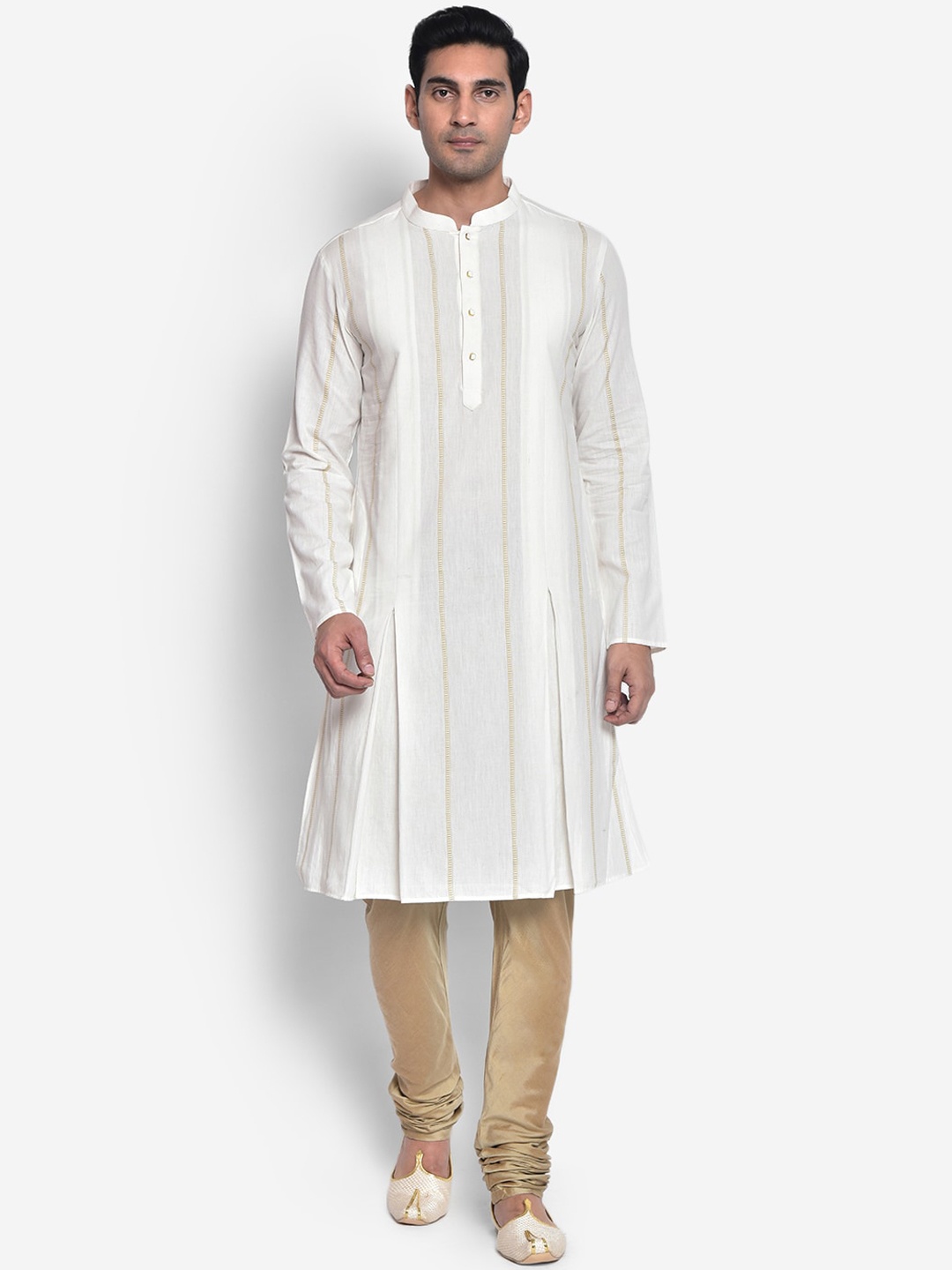 

KISAH Men White Striped Cotton Kurta