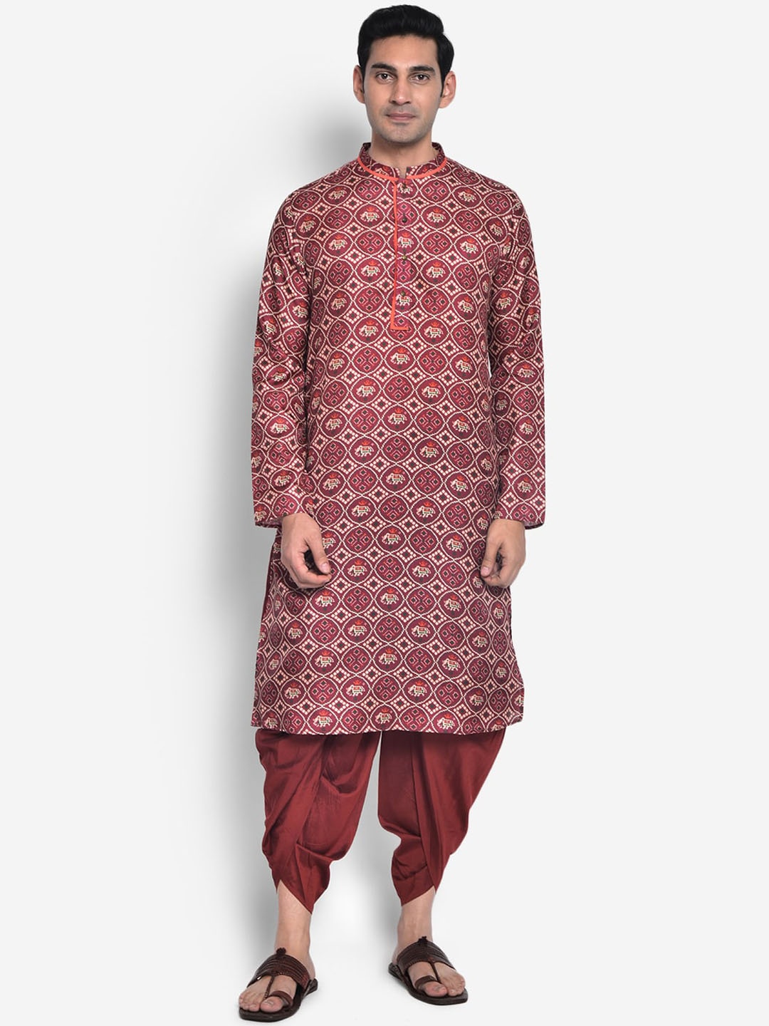 

KISAH Men Red Ethnic Motifs Printed Kurta