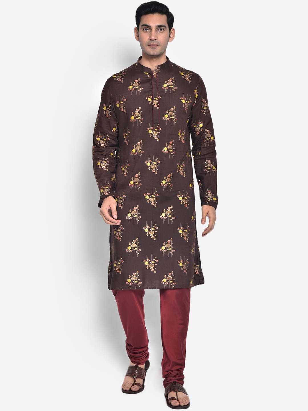 

KISAH Men Maroon Floral Printed Kurta