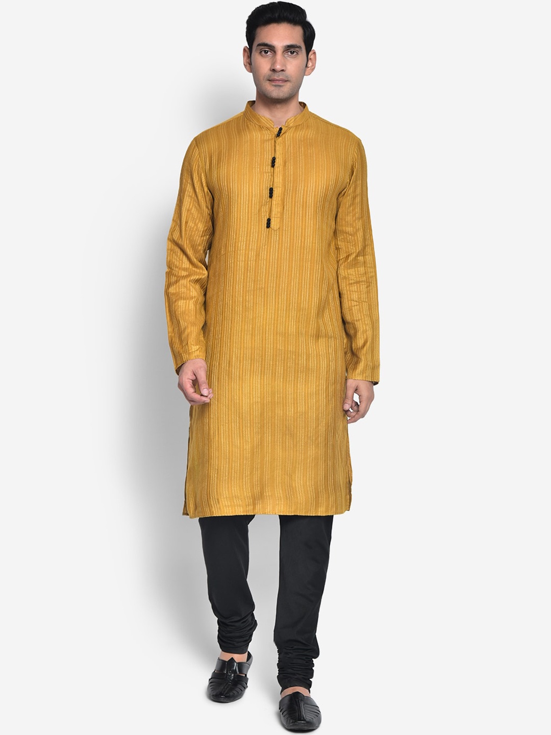 

KISAH Men Yellow Striped Kurta