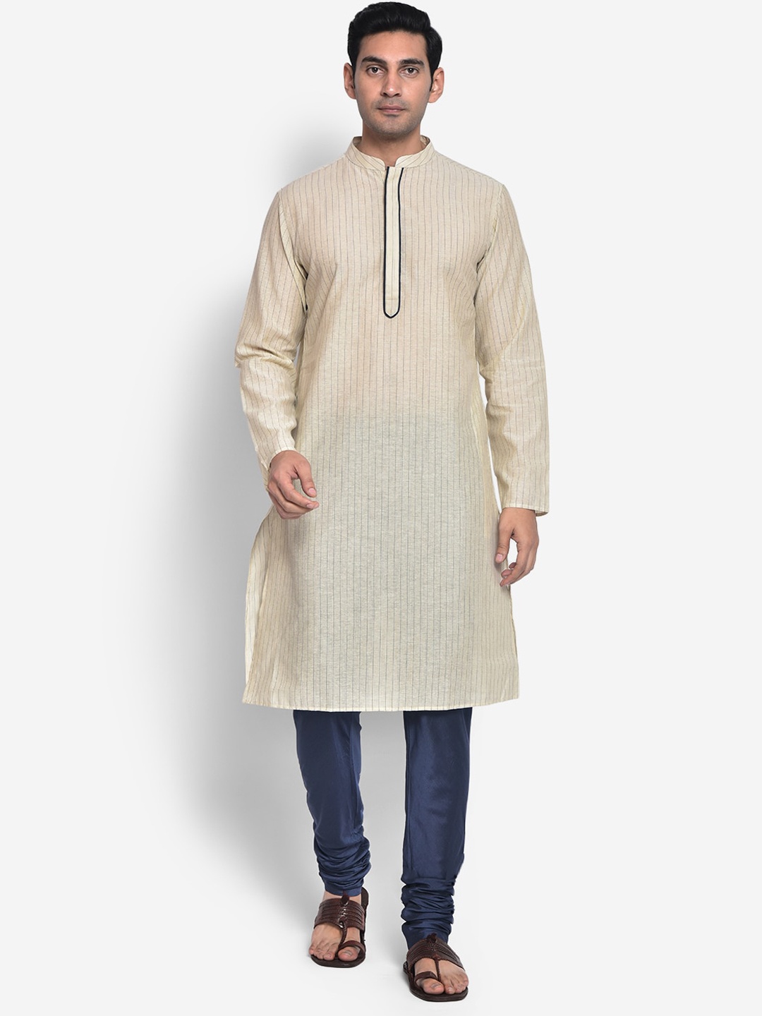 

KISAH Men Beige Thread Work Kurta
