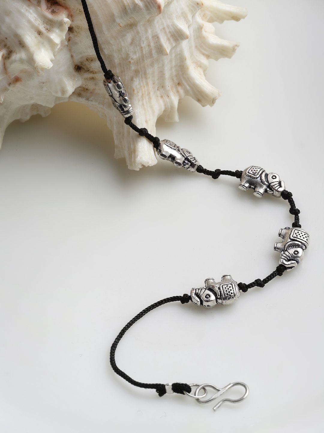 

PANASH Oxidized Silver-Plated Elephant Shaped Handcrafted Thread Anklet