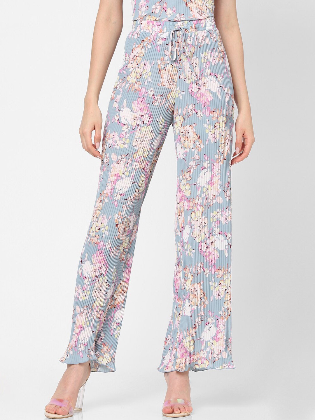 

ONLY Women Blue Floral Printed Straight Fit High-Rise Trousers