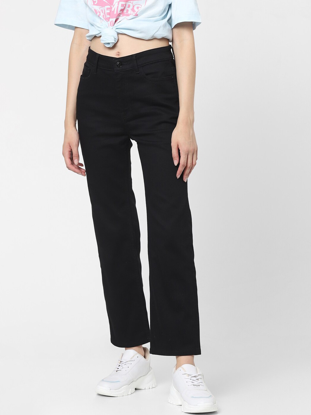 

ONLY Women Black Straight Fit High-Rise Jeans
