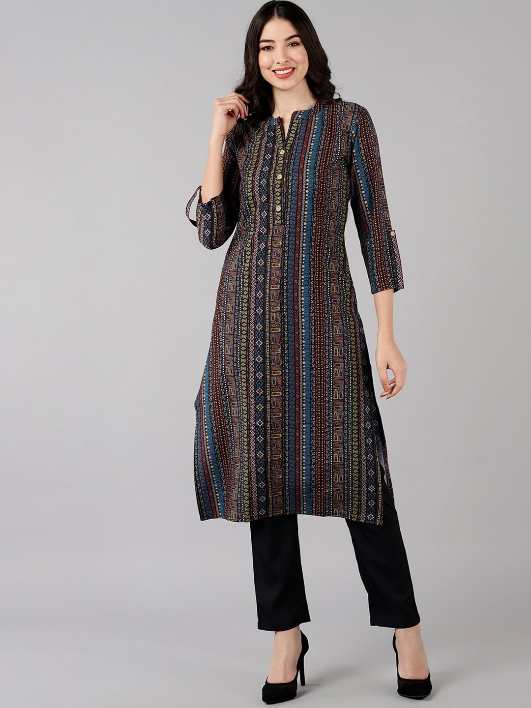 

AHIKA Women Black Striped Kurta with Trousers