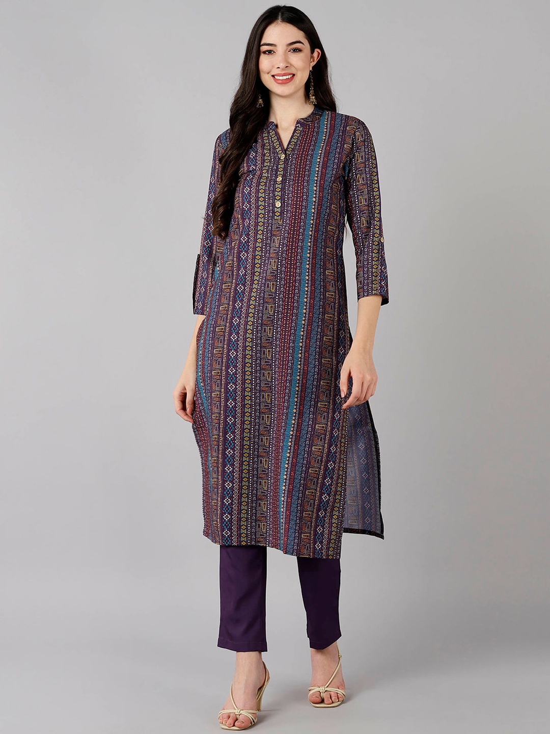 

AHIKA Women Burgundy Striped Kurta with Trousers & With Dupatta