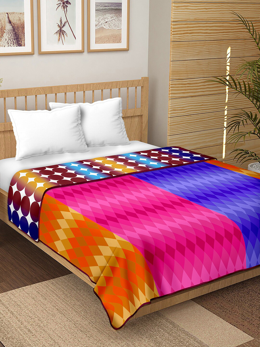 

BELLA CASA Multicoloured Geometric AC Room 150 GSM Double Bed Dohar, Multi