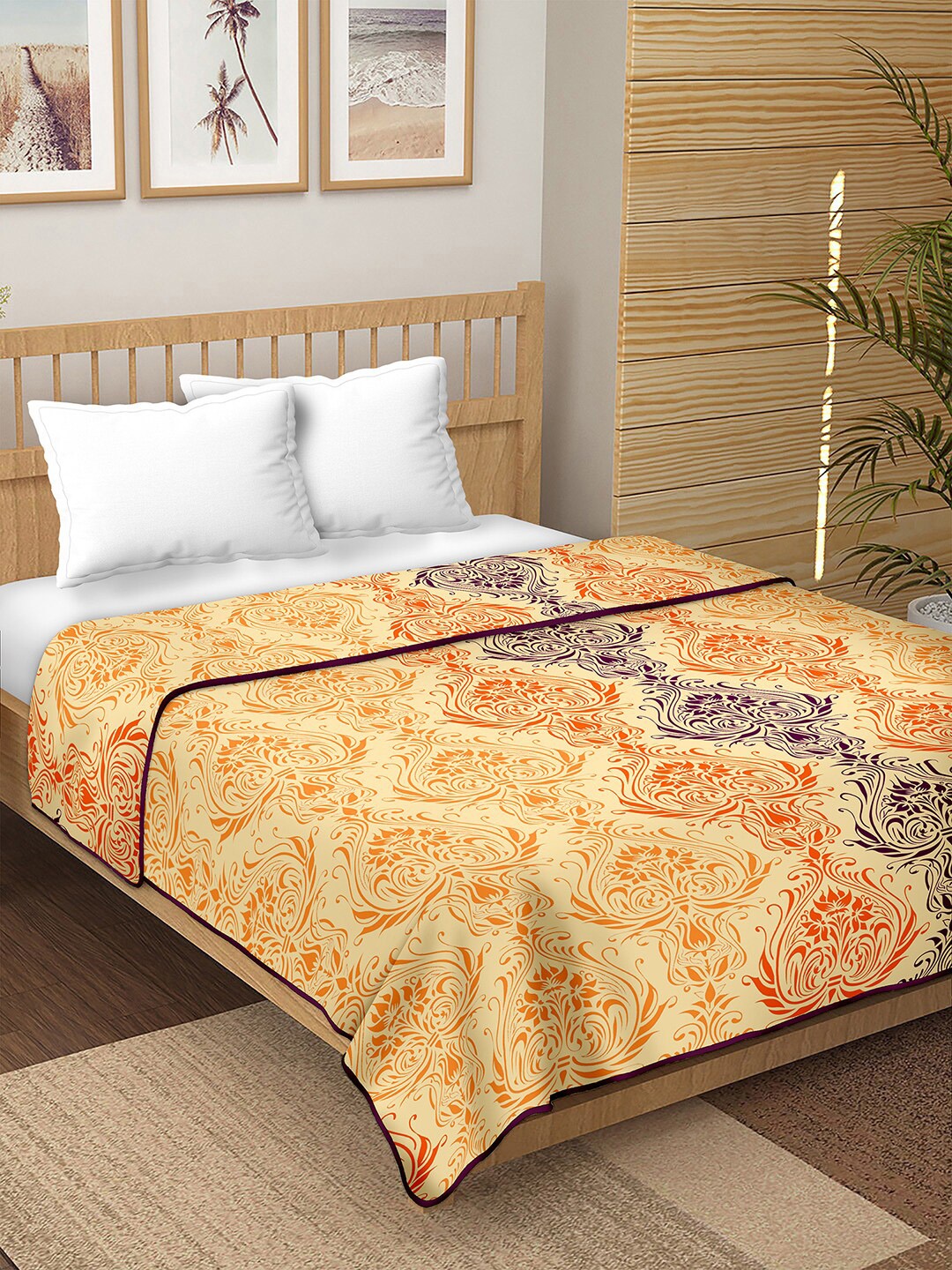 

BELLA CASA Orange & Purple Ethnic Motifs AC Room 150 GSM Double Bed Dohar