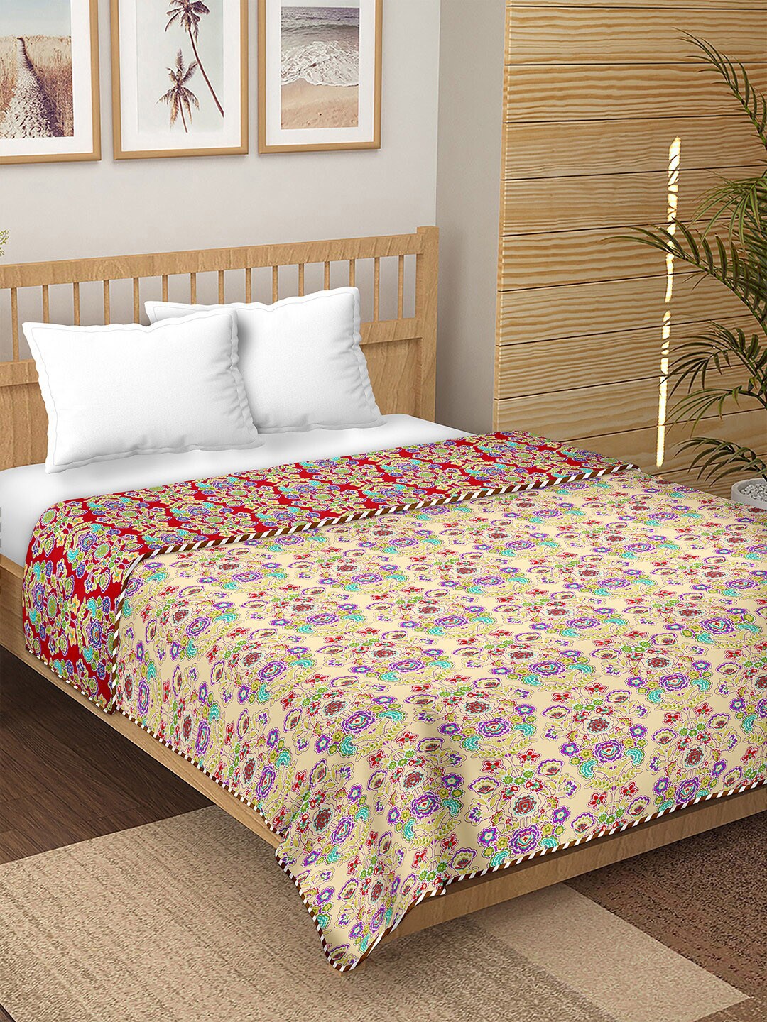 

BELLA CASA Red & Cream-Coloured Floral Reversible AC Room 150 GSM Double Bed Dohar