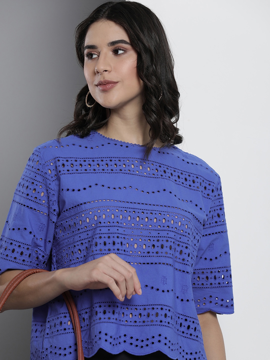 

Tommy Hilfiger Pure Cotton Schiffli Top, Blue