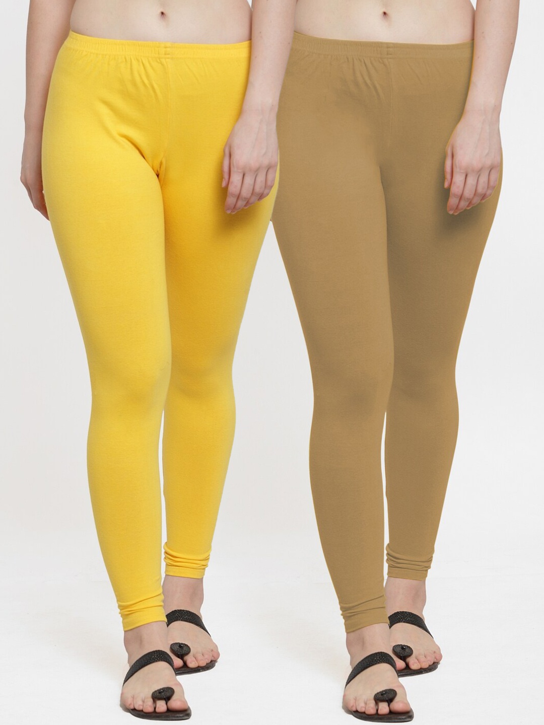 

Jinfo Women Pack Of 2 Solid Churidar Length Leggings, Yellow