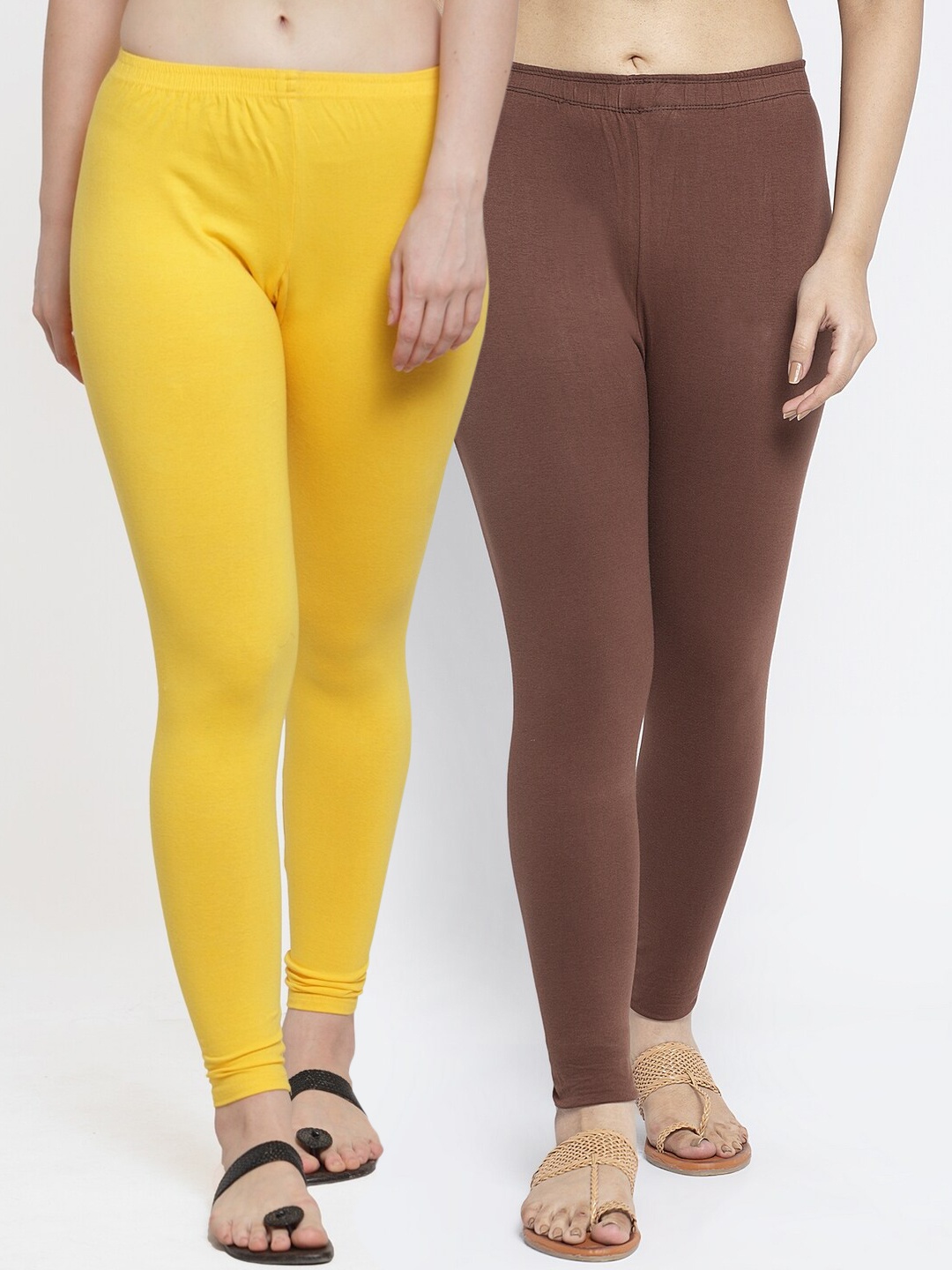 

Jinfo Women Pack Of 2 Solid Churidar Length Leggings, Yellow