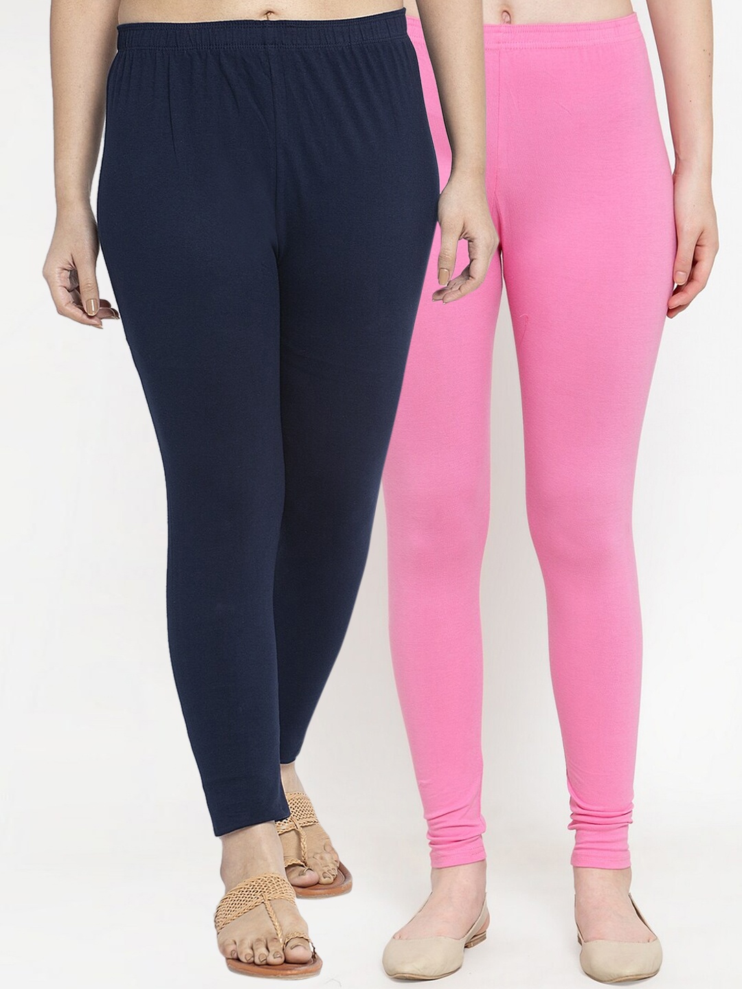 

Jinfo Women Pink & Navy Blue Pack Of 2 Solid Ankle-Length Leggings