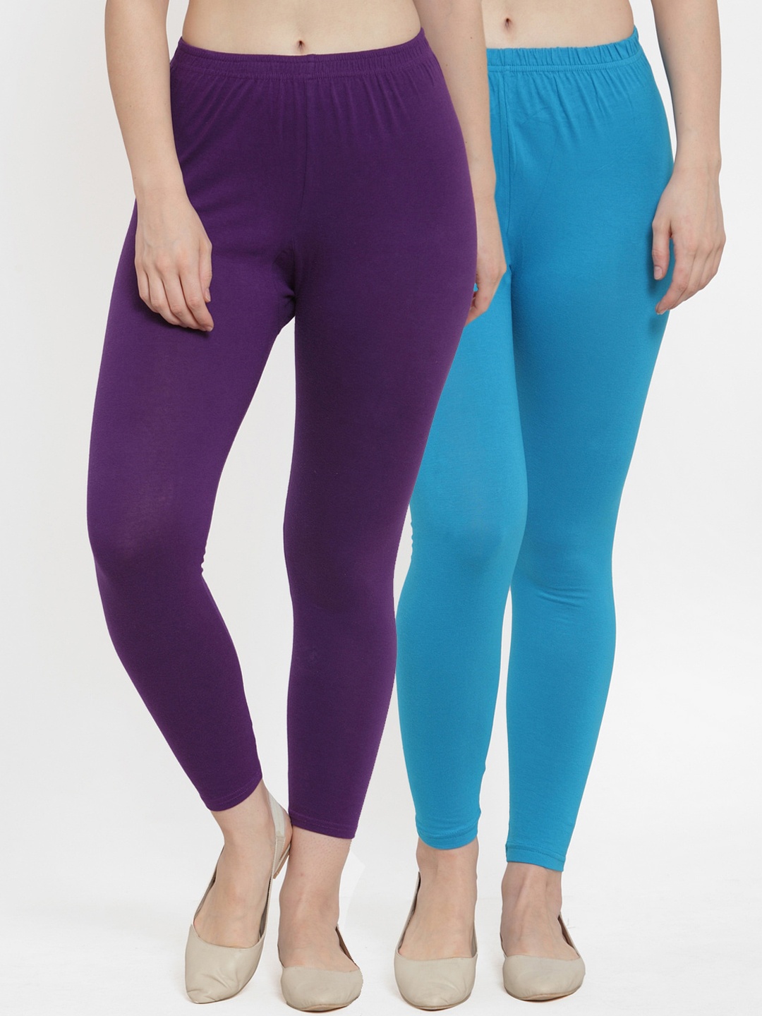 

Jinfo Women Pack of 2 Solid Ankle Length Leggings, Purple