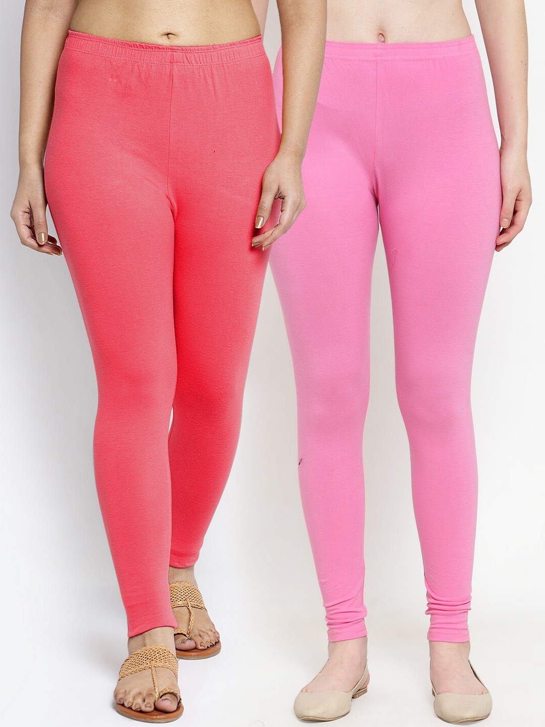 

Jinfo Women Pink & Coral Pack Of 2 Solid Ankle-Length Leggings