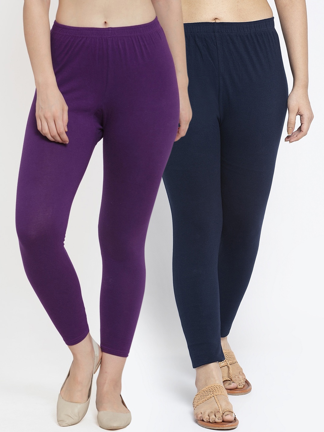

Jinfo Women Purple & Navy Blue Pack Of 2 Solid Ankle-Length Leggings