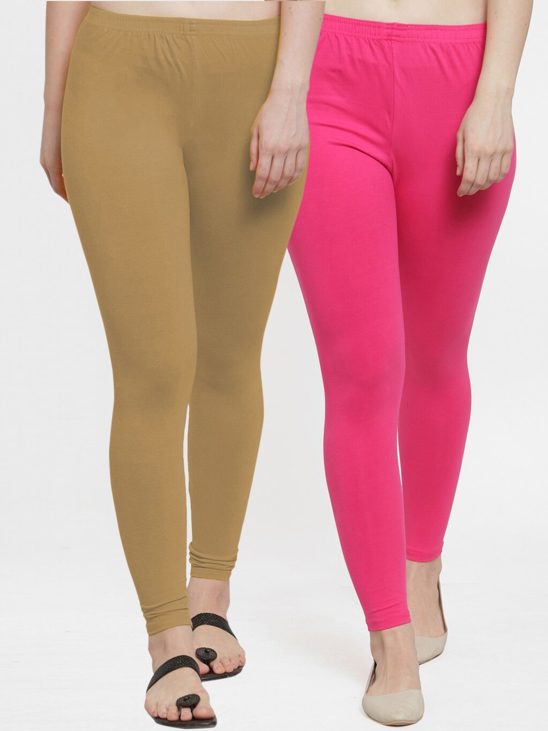 

Jinfo Women Pack of 2 Solid Ankle-Length Leggings, Pink