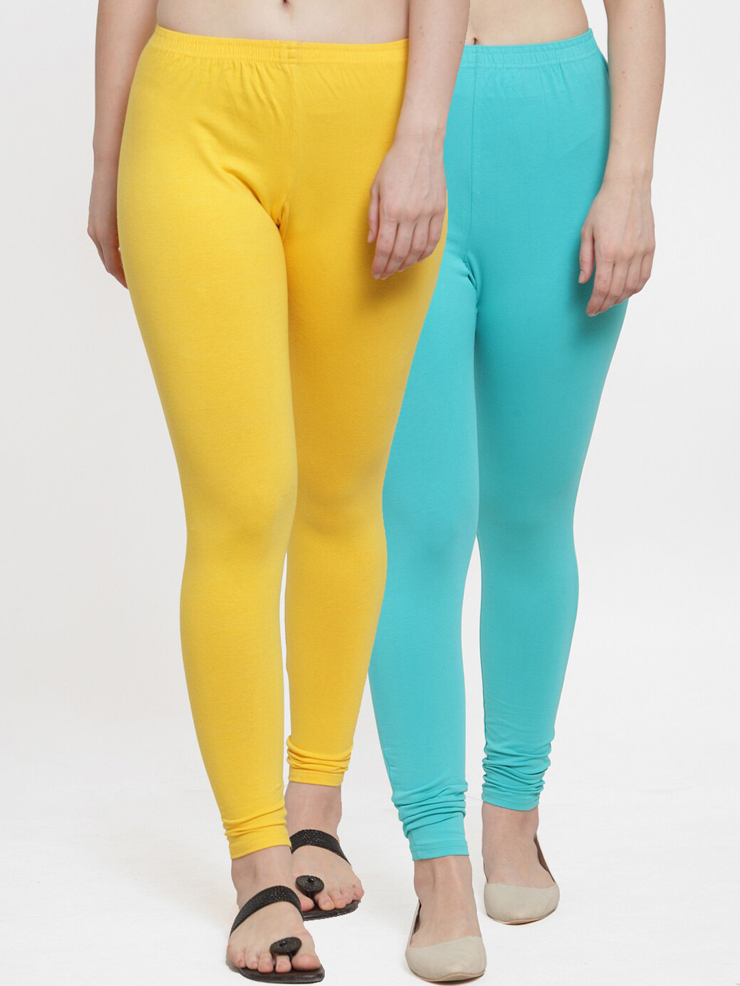 

Jinfo Women Pack of 2 Solid Churidar Length Leggings, Yellow