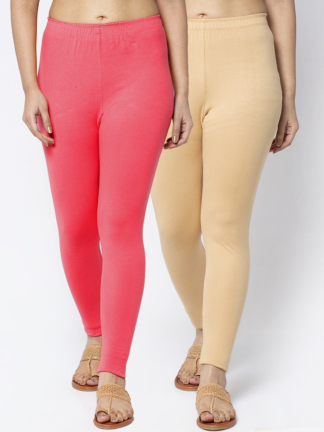 

Jinfo Women Pack Of 2 Solid Ankle-Length Leggings, Beige