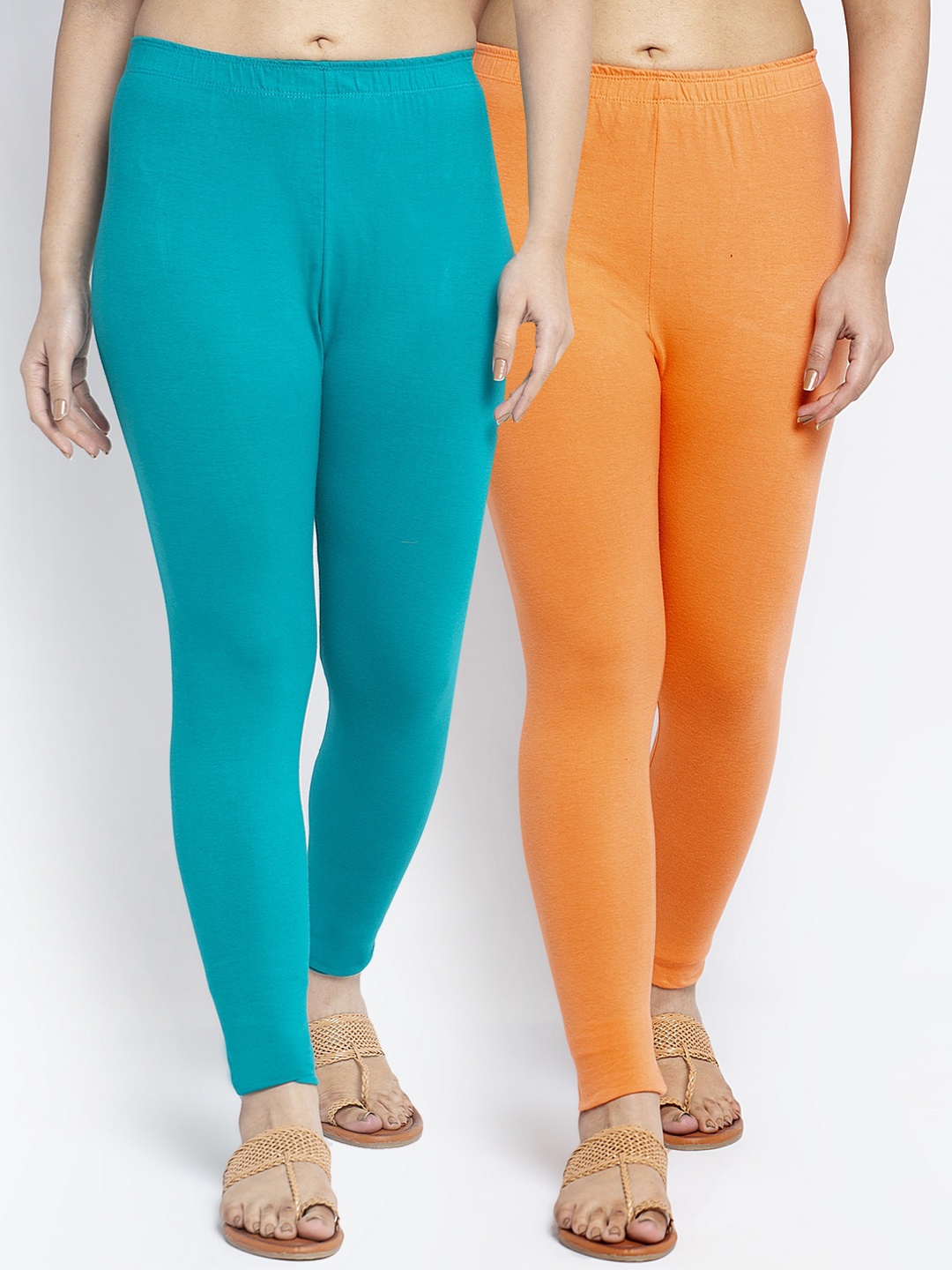 

Jinfo Women Pack Of 2 Solid Ankle-Length Leggings, Orange