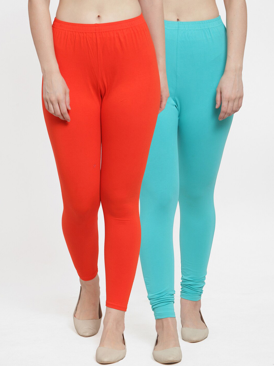 

Jinfo Women Pack Of 2 Solid Ankle-Length Leggings, Orange