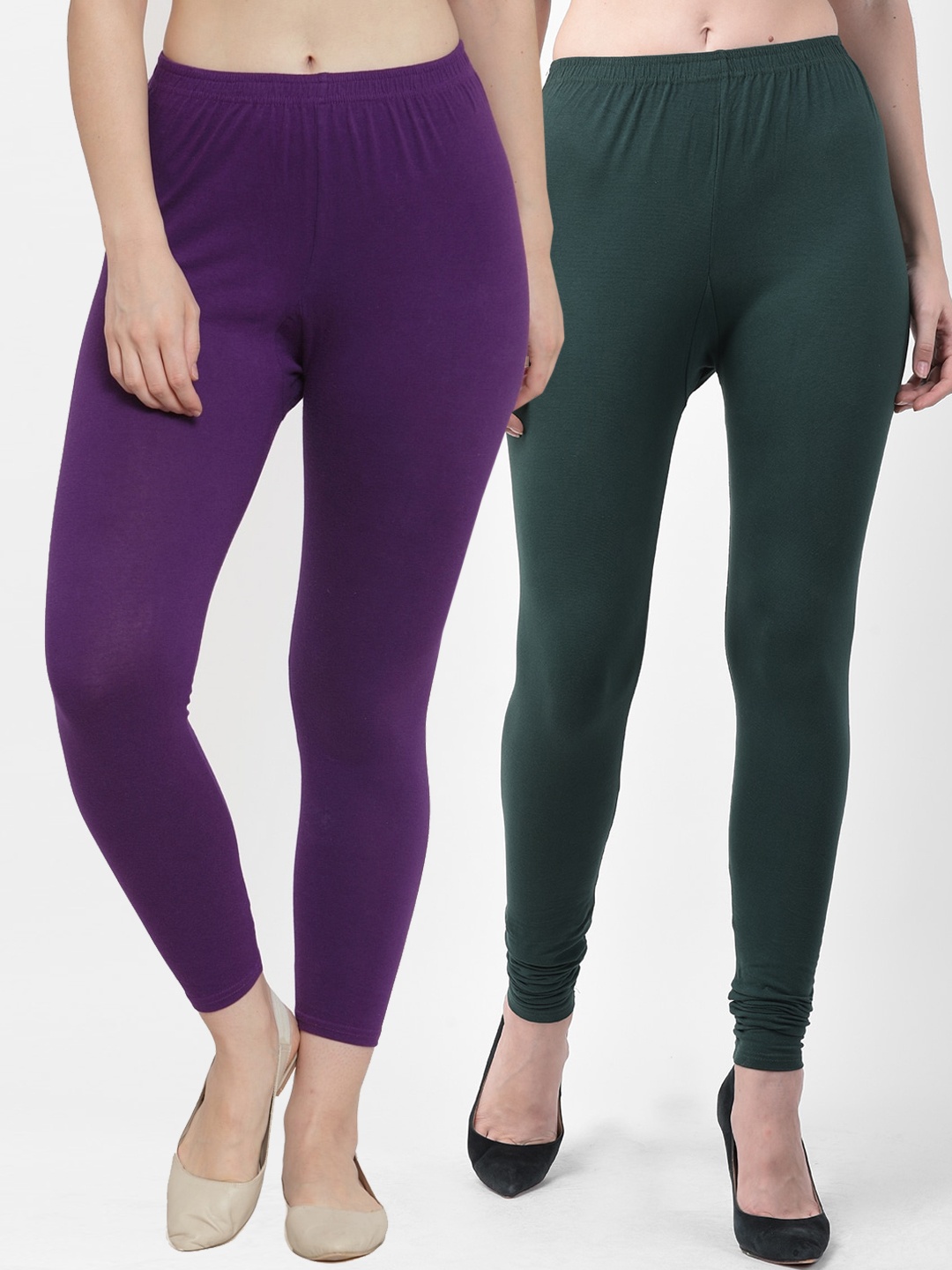 

Jinfo Women Pack Of 2 Solid Ankle-Length Leggings, Green
