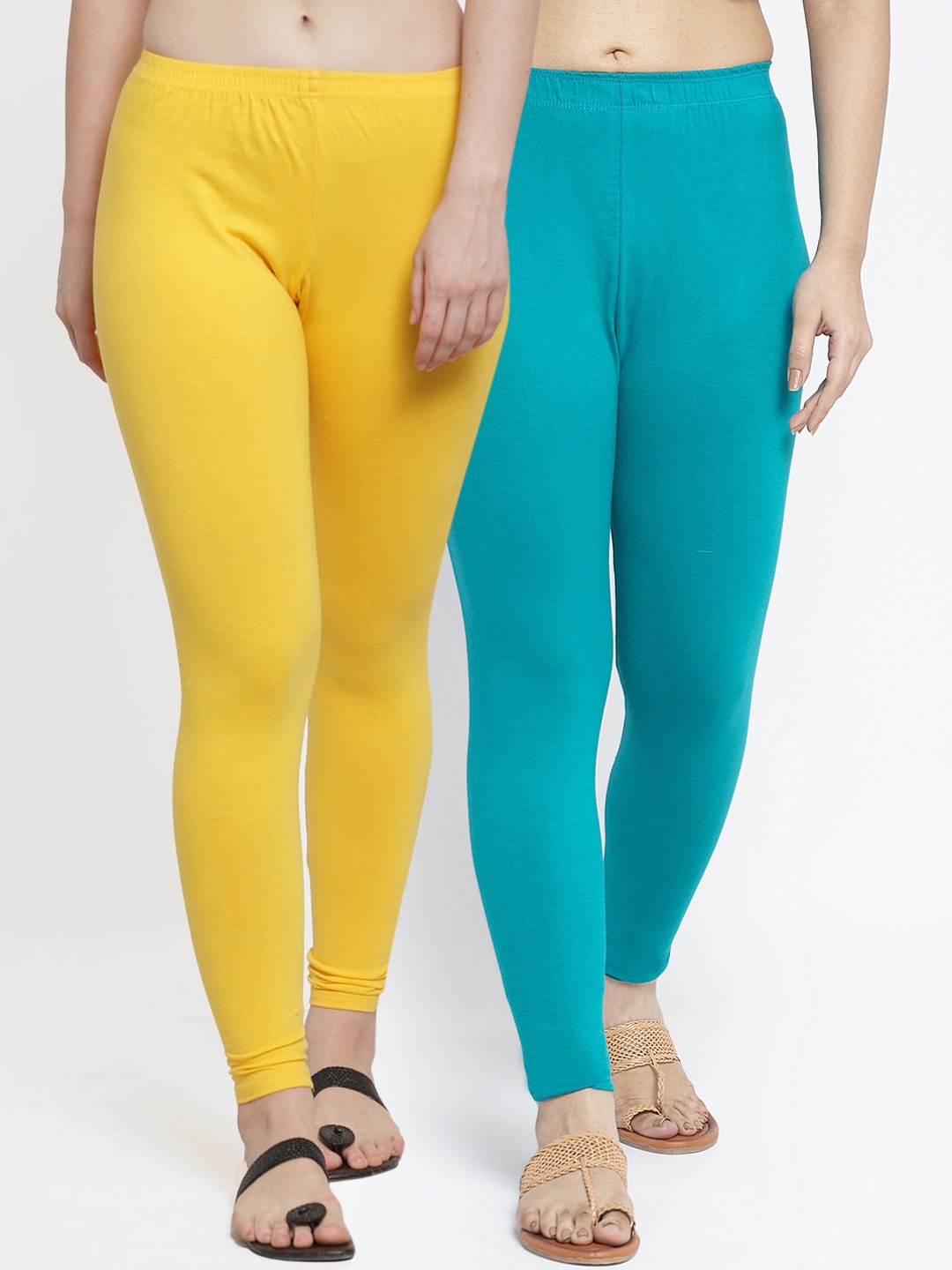 

Jinfo Women Pack Of 2 Solid Ankle-Length Leggings, Yellow