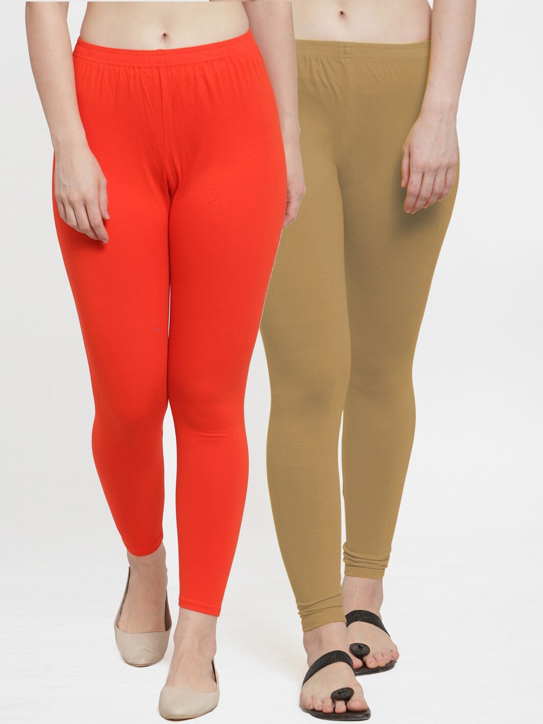 

Jinfo Women Pack Of 2 Solid Churidar-Length Leggings, Orange