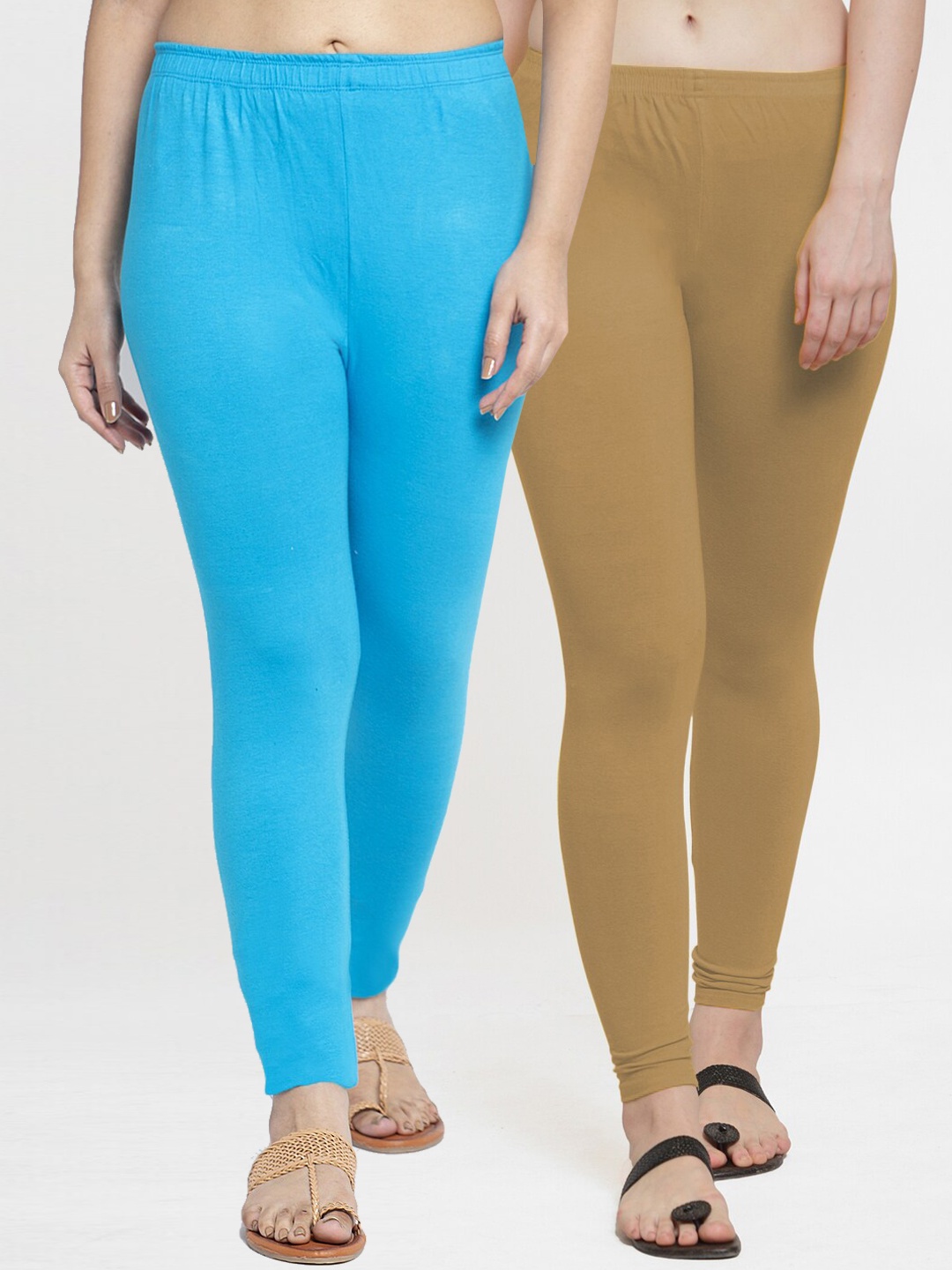 

Jinfo Women Beige & Blue Pack Of 2 Solid Ankle-Length Leggings