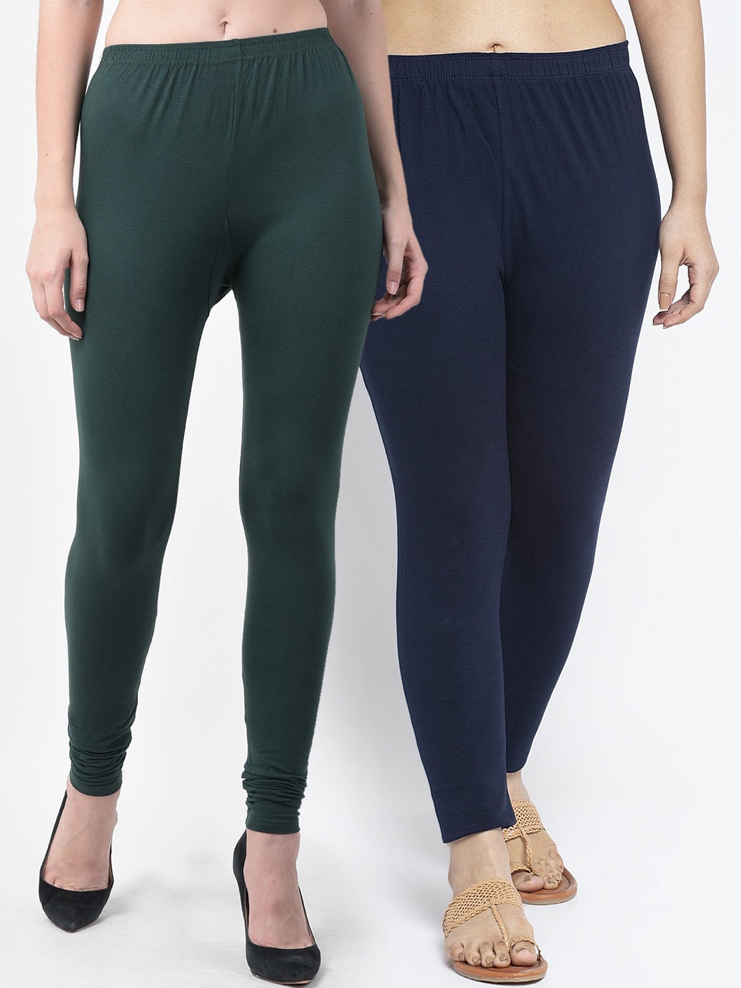 

Jinfo Women Green & Navy Blue Pack Of 2 Solid Leggings