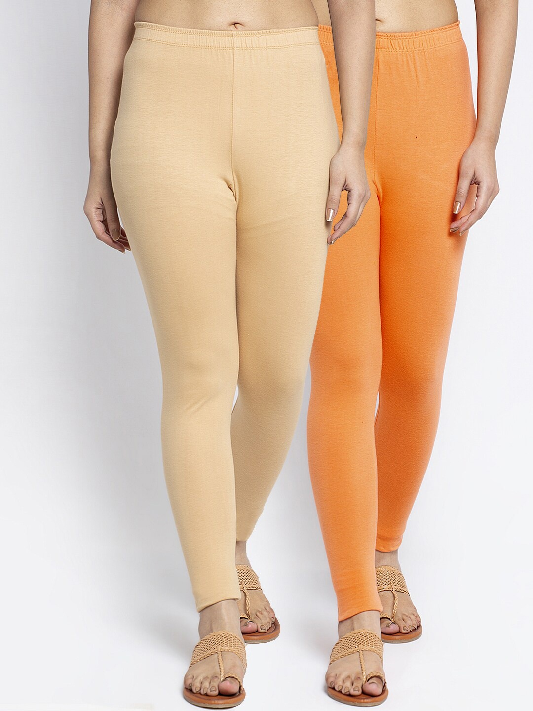 

Jinfo Women Pack of 2 Solid Ankle Length Leggings, Beige