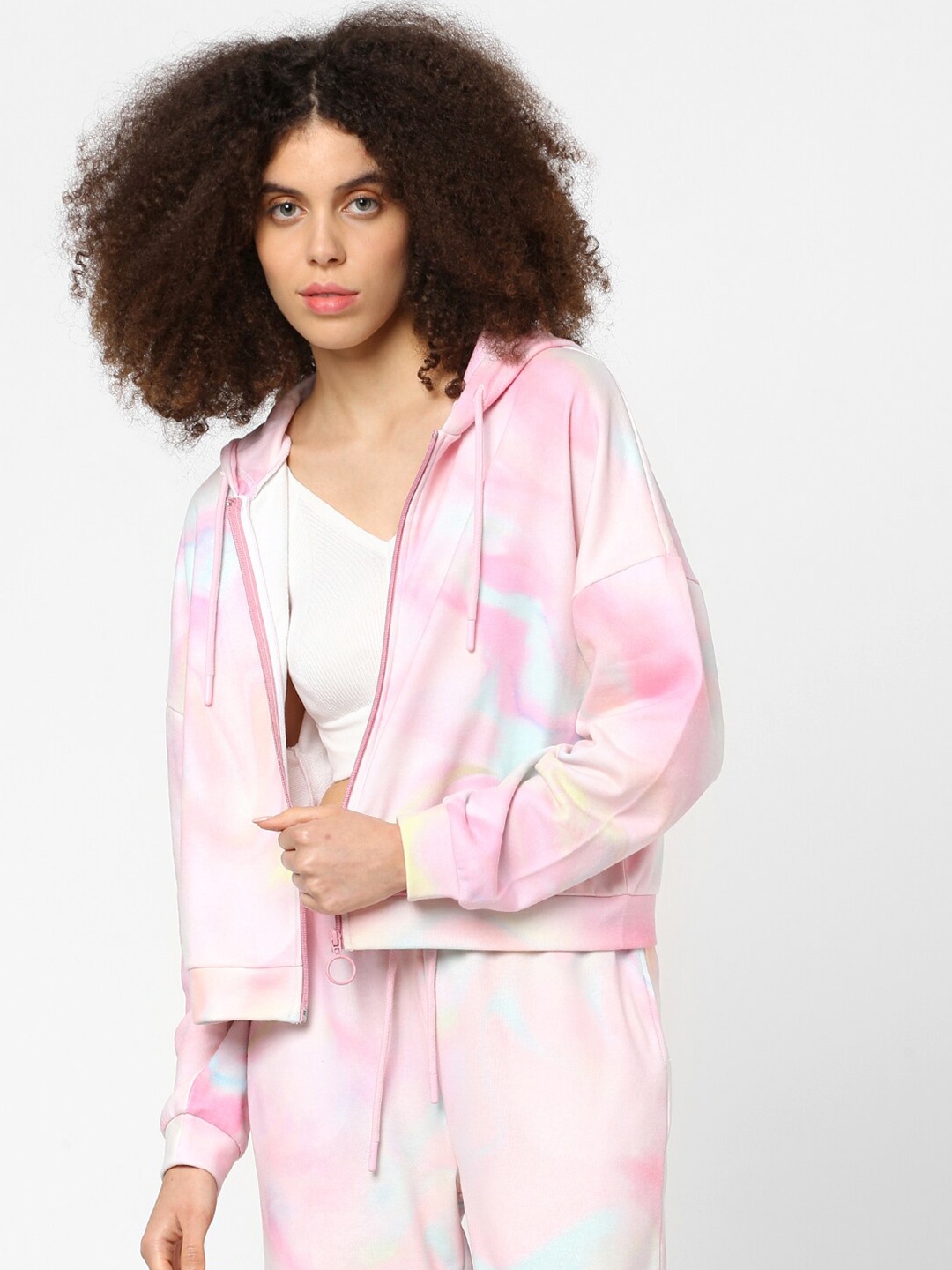

ONLY Women Pink Abstract Printed Hooded Sweatshirt