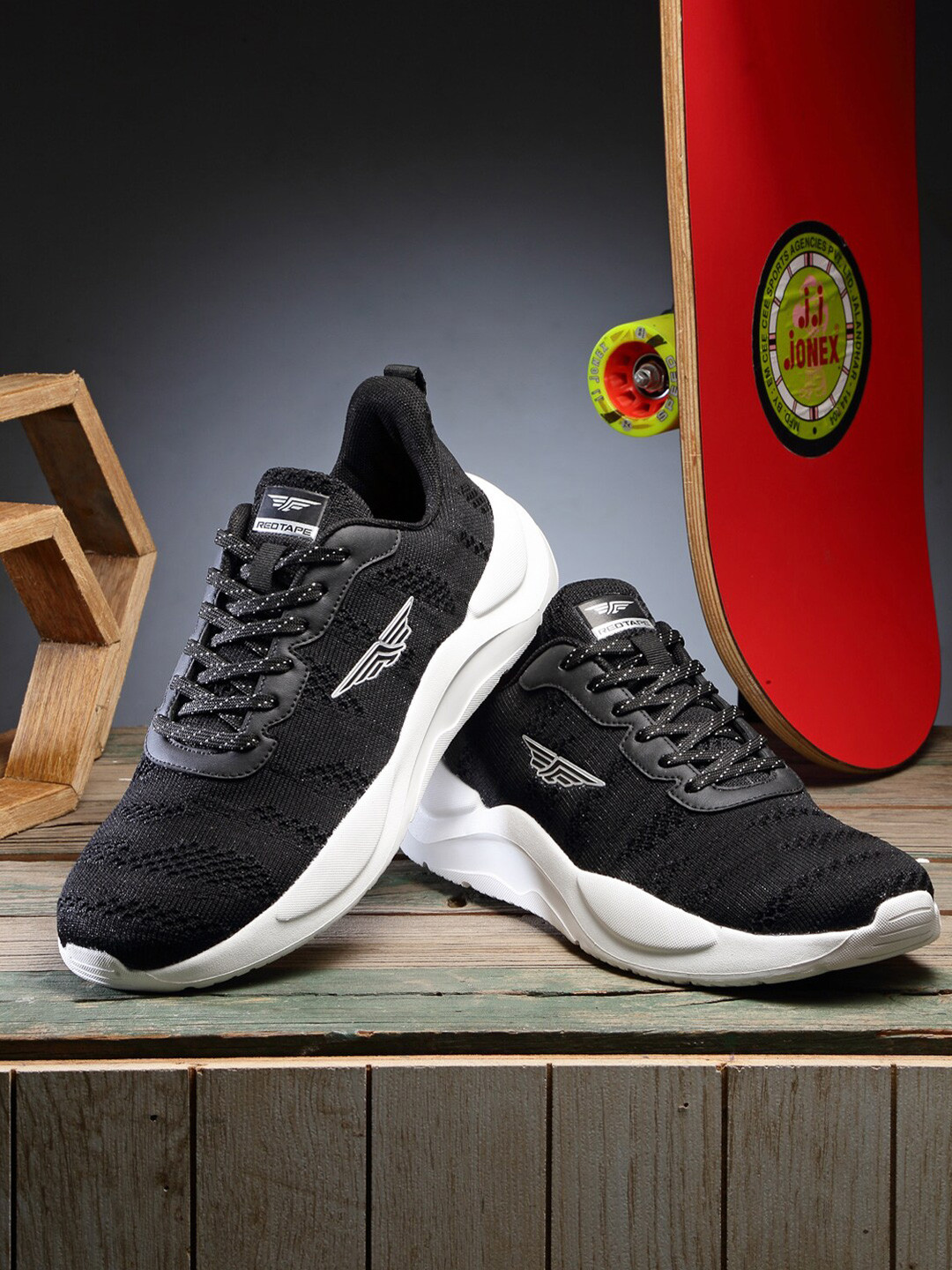 

Red Tape Men Black & White Textile Walking Shoes