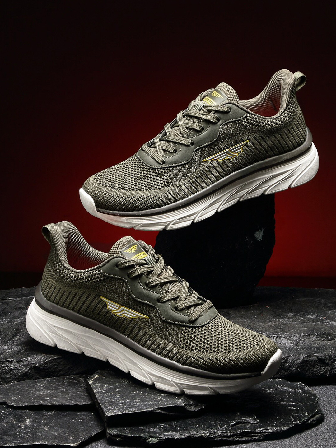 

Red Tape Men Olive Green Memory Foam Textile Walking Shoes
