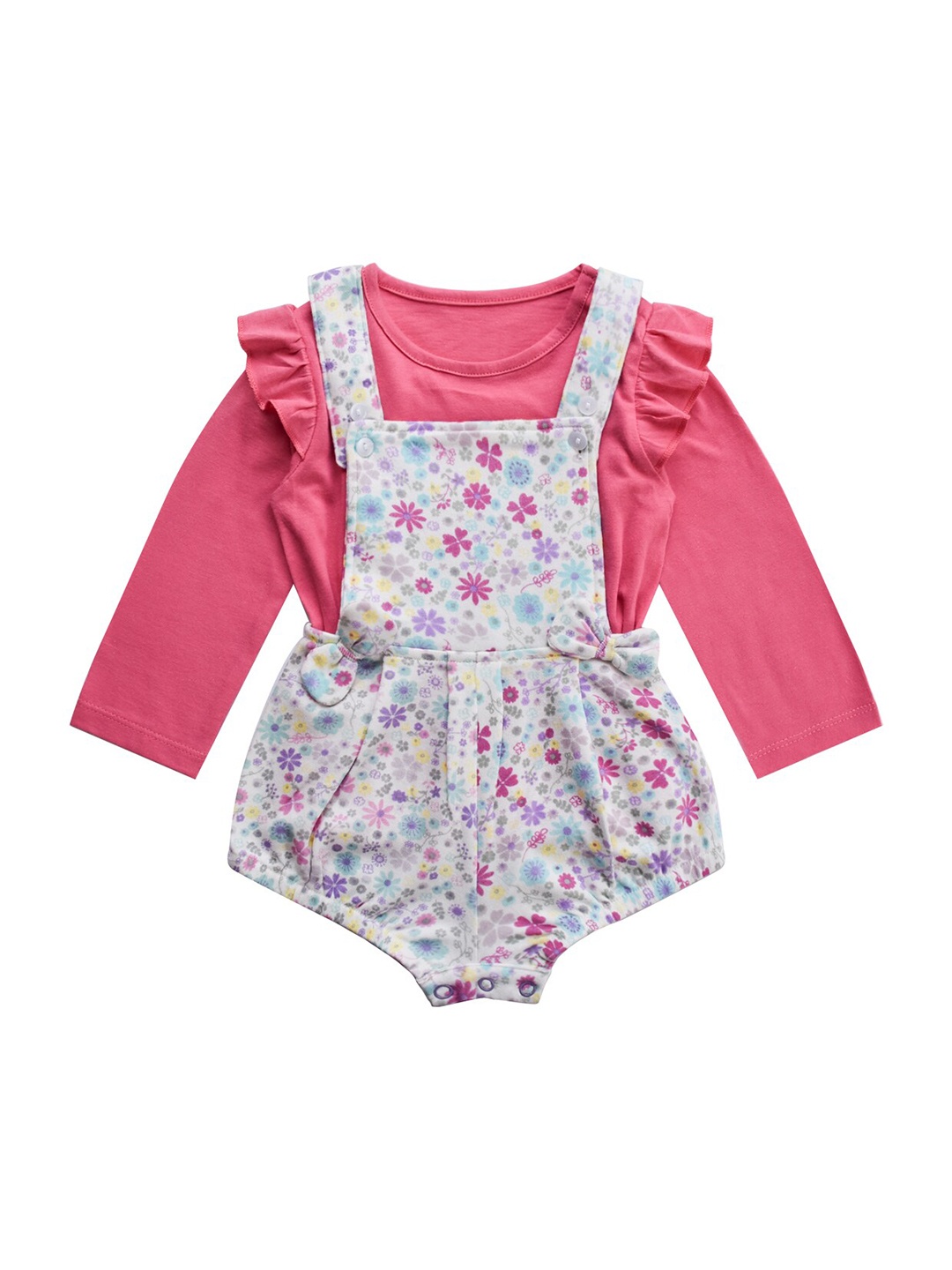 

milou Girls Pink & White Printed Pure Cotton Clothing set
