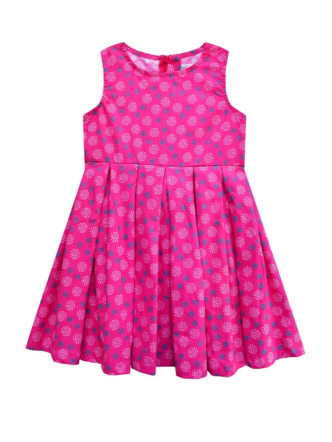 

milou Girls Pink Geometric Printed Pure Cotton Fit & Flare Dress