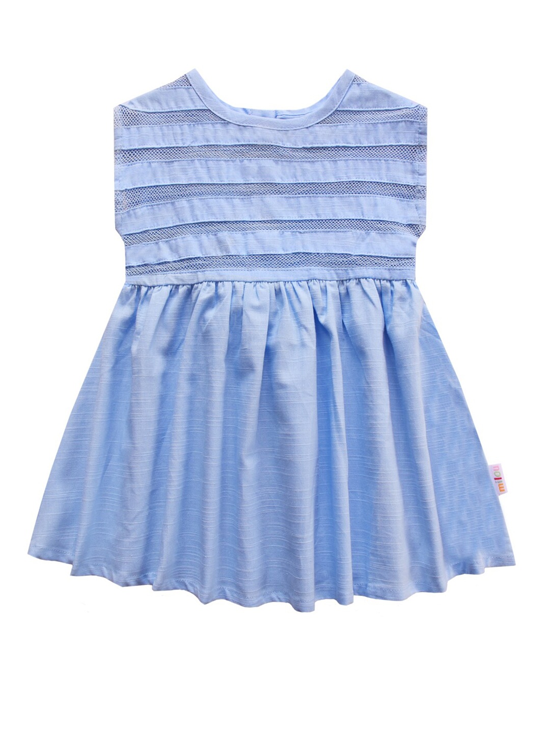 

milou Girls Blue Self Design Round Neck Cotton Fit & Flare Dress