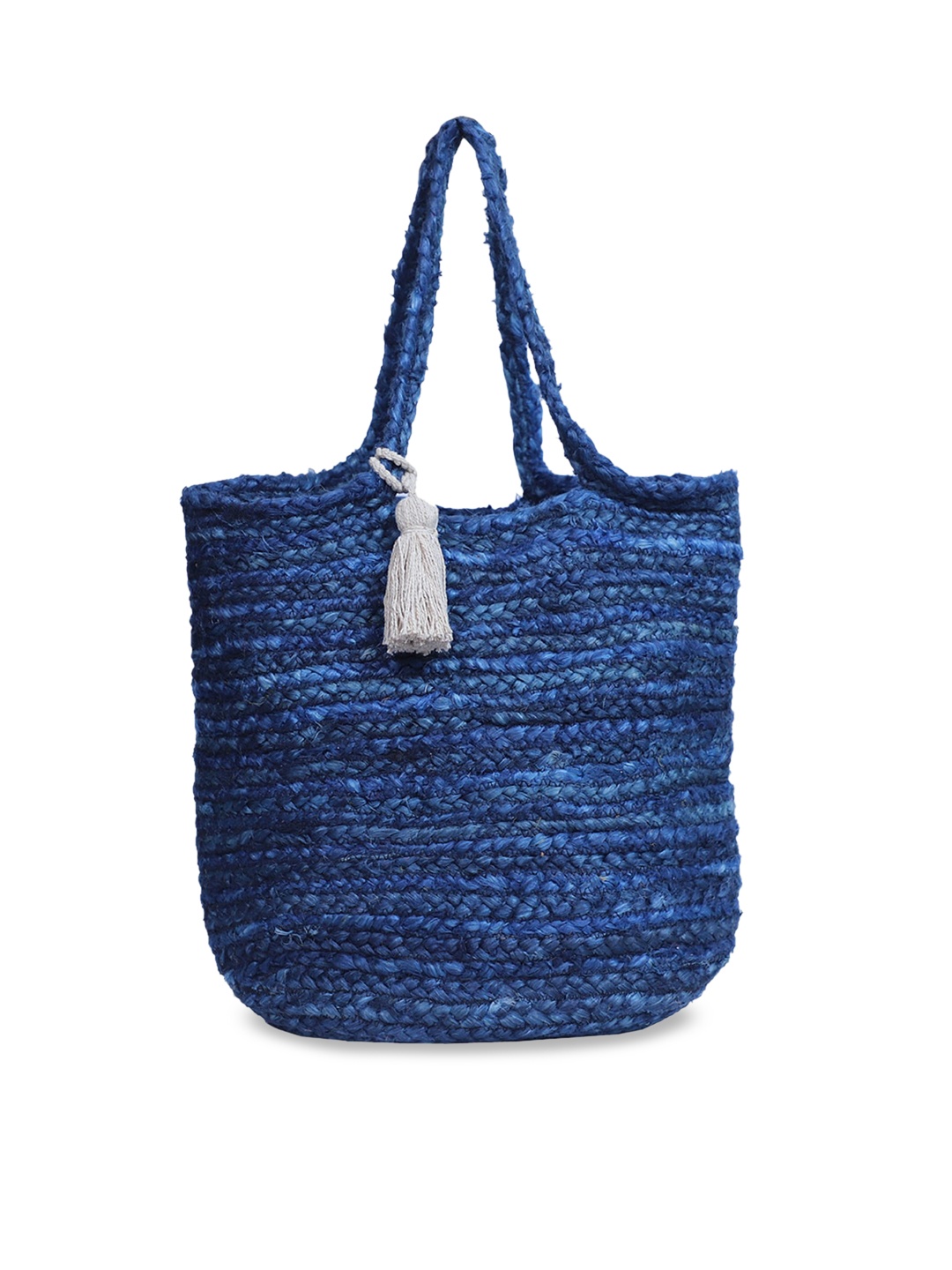 

FABBHUE Blue Shopper Tote Bag With Tasselled