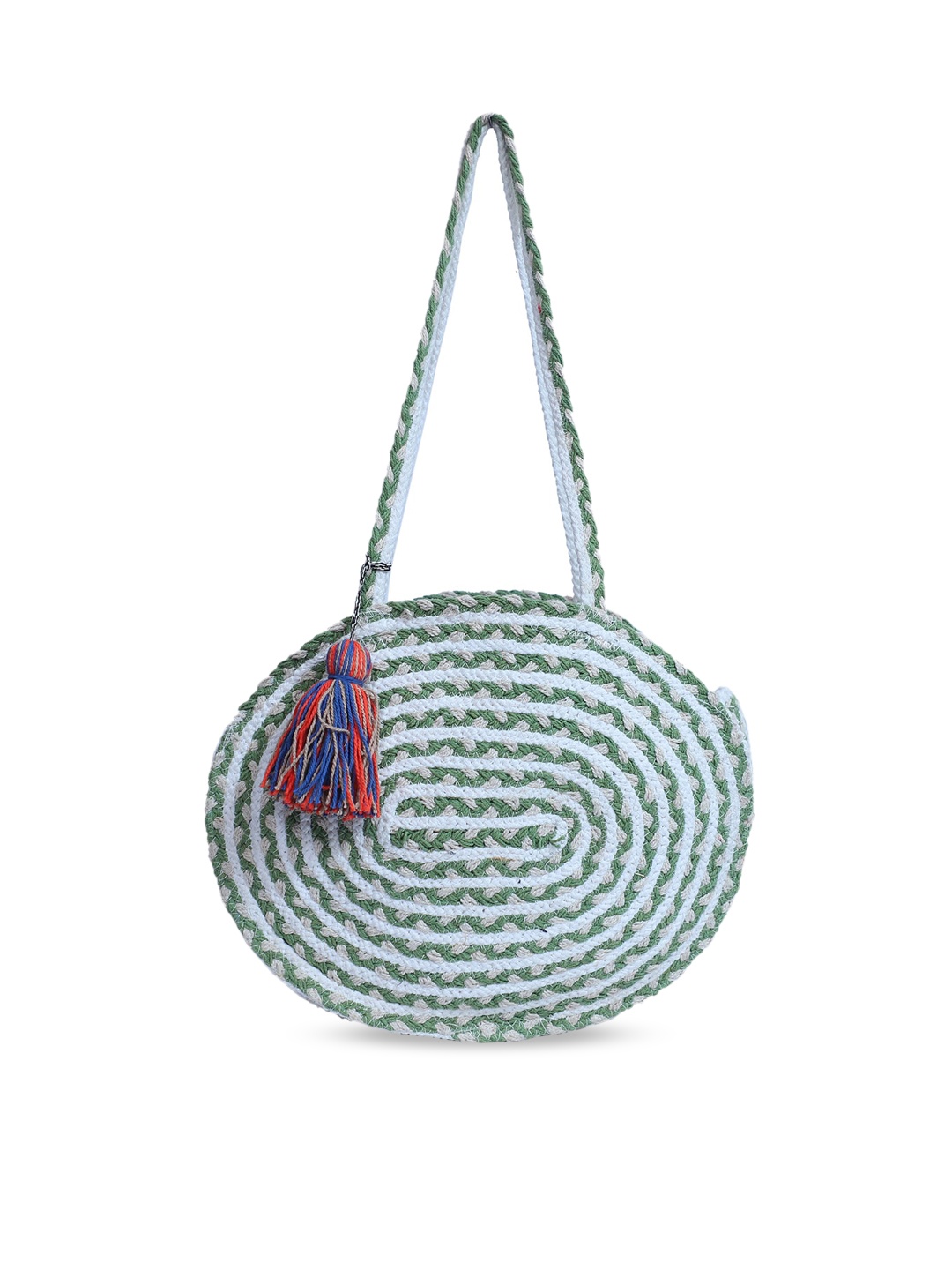 FABBHUE Green Printed Oversized Structured Shoulder Bag with Tasselled