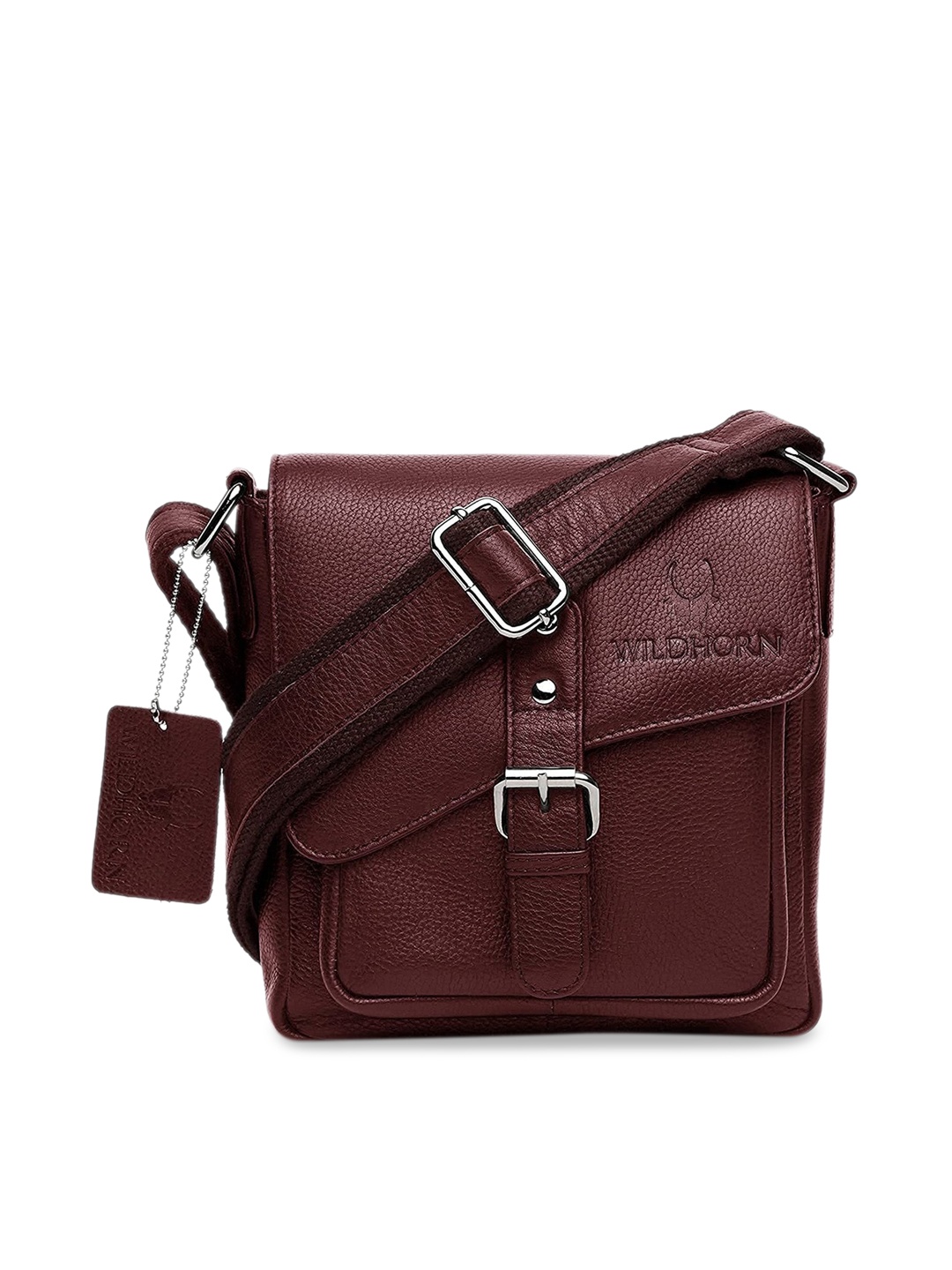 

WildHorn Maroon Textured Leather Structured Sling Bag