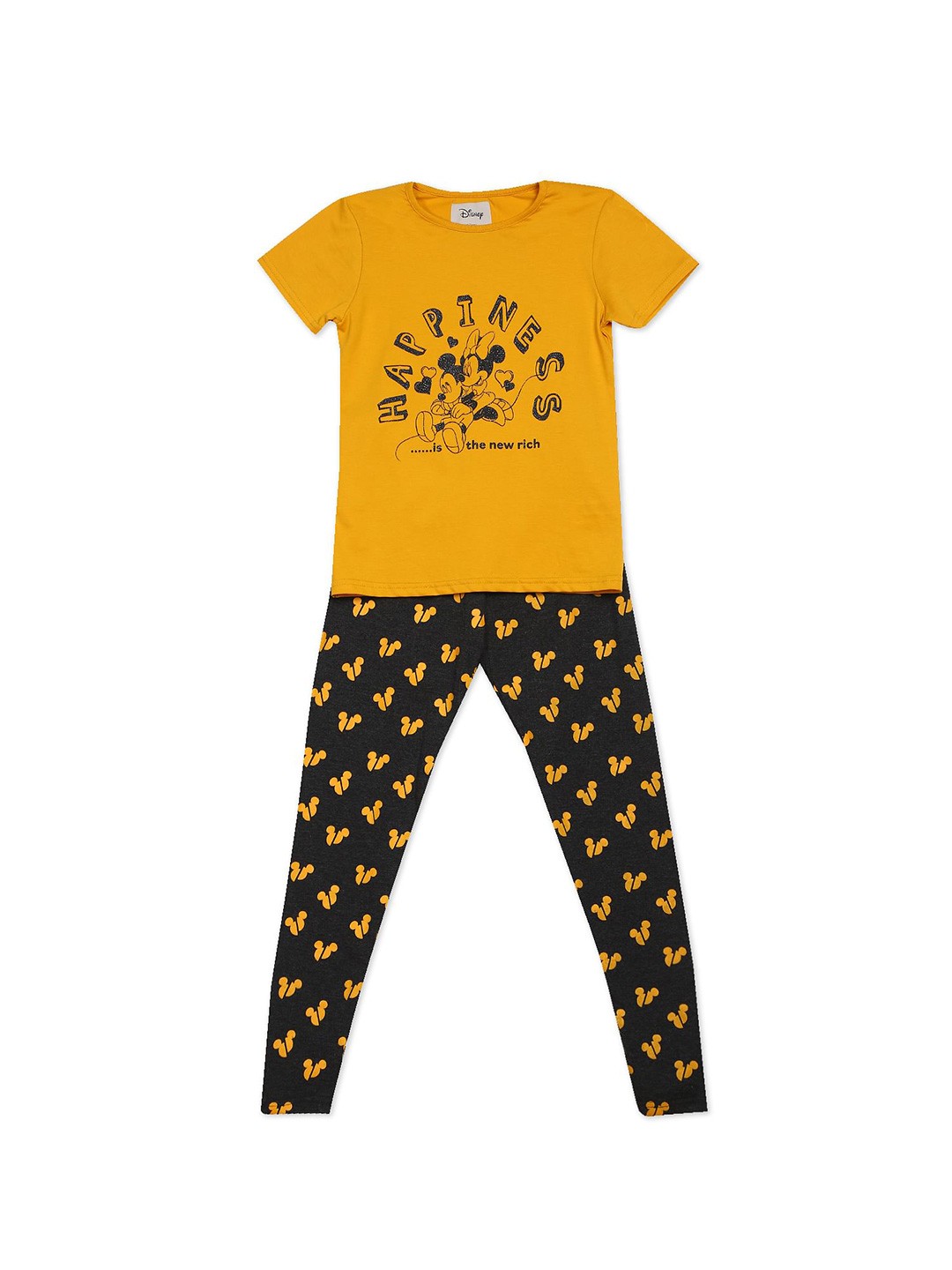 

Colt Girls Mustard & Black Printed T-shirt with Pyjama Set