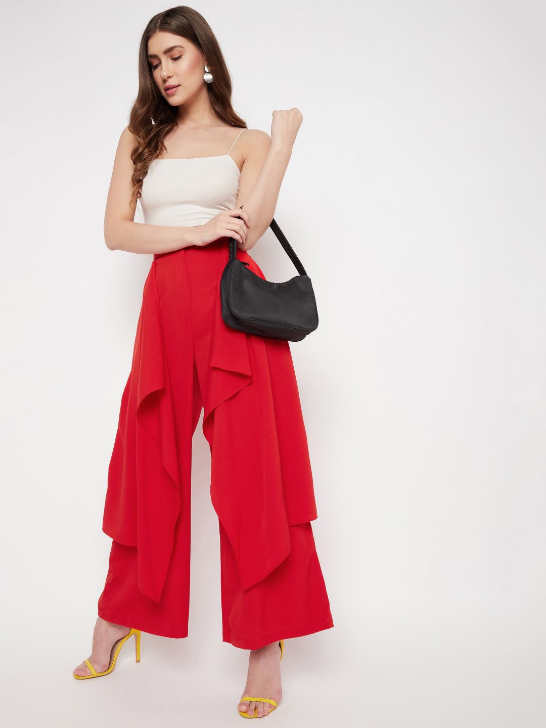 

Uptownie Lite Women Red Ruffle Detailed Flared Crepe Palazzos