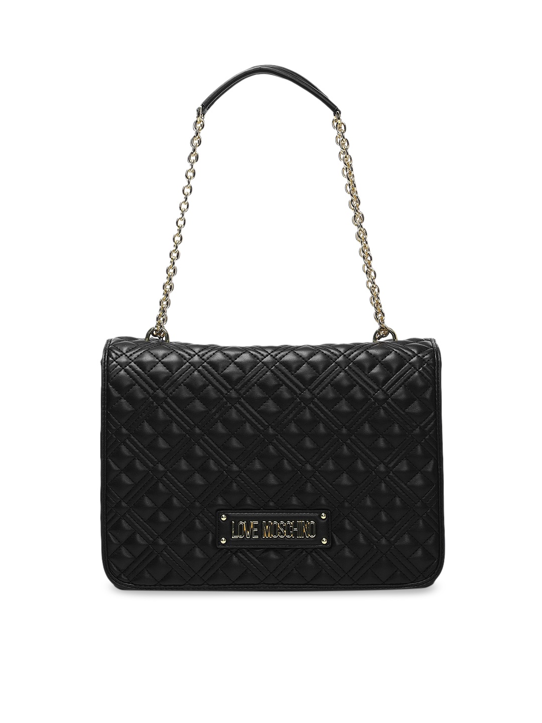 

LOVE MOSCHINO Black Textured Leather Structured Shoulder Bag